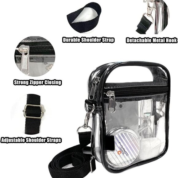 Clear Crossbody Purse Bag, Clear Bag Stadium Approved with Front Pocket for Conc - Picture 4 of 6